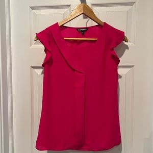 Express Pink Ruffle Flutter Sleeve Blouse